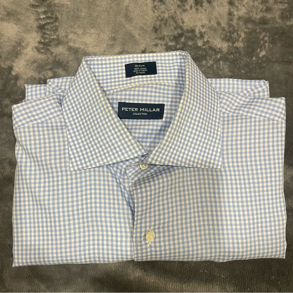 Peter Millar Blue and White Check Dress Shirt